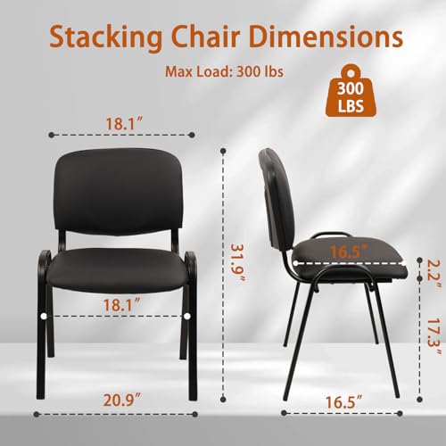 Image of CLATINA Stacking Conference Room Chairs No Wheels, PU Leather Waiting Room Chair Armless Stackable Office Guest Chair with Metal Frames for Reception Lobby Side Training School, Black Set of 10