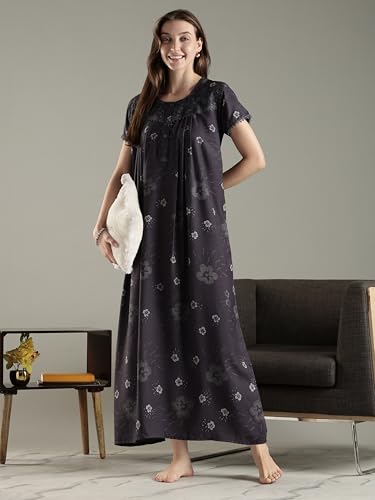 Image of 9shines Label Premium Alpine Maxi Designer Nighty | Floral Print Maxi for Women | Night wear for Women | | Full Length Night Gown for Women | Night Dress for Women Stylish (2467)