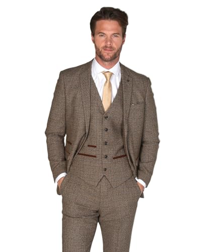 Costume en tweed marron 3 pièces coupe sur mesure chic traditionnel