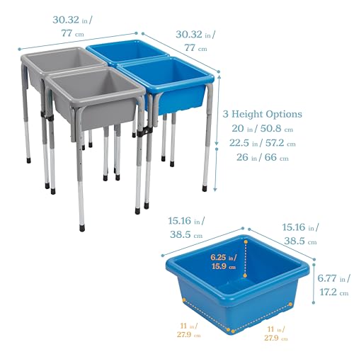 Image of ECR4Kids 4-Station Sand and Water Adjustable Play Table, Sensory Bins, Grey /French Blue