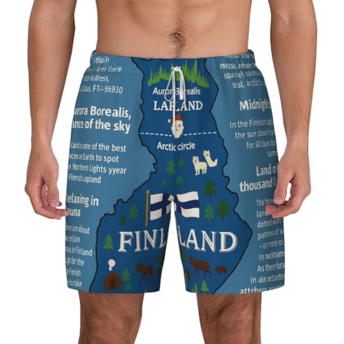 Short de bain homme avec poches motif Finlande style décontracté léger