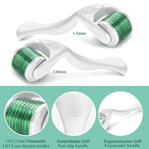Zemolo 2Pcs Derma-Roller 1mm with 1.5mm, Beard Roller Microneedling Roller with 540 Needles, Micro-Needles - Image 3