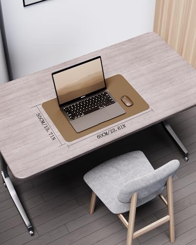 Image of YSAGi Leather Desk Mat, Eco Cork Protector, Large Mouse Pad, Waterproof Blotter - 23.6 inchx13.7 inch, Khaki + Cork
