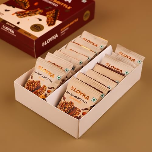 Image of LOYKA Almond Brittle Assorted Choco Box - 14 Pcs X 2 | Premium Chocolate Gift Hamper | Choco & Nut Dryfruit | Roasted California Almonds (40%, Dark Choco & Salted Caramel | Any-Time Snack, 450 Gram)