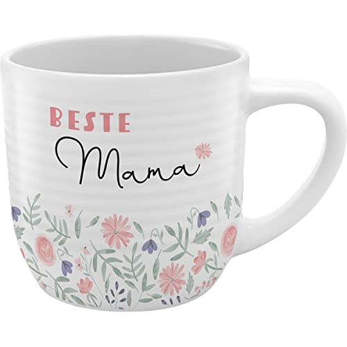 GRUSS & CO Tasse mit Rillen 'Beste Mama' | Steinzeug, 40 cl, mehrfarbig | Muttertag | 48437