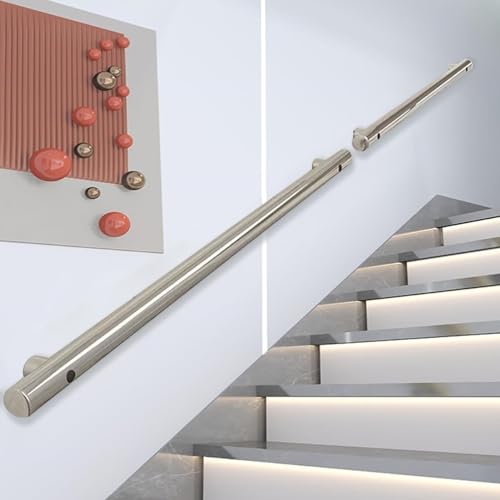 Main courante inox 14 pieds, rampe escalier réglable avec supports muraux - 2