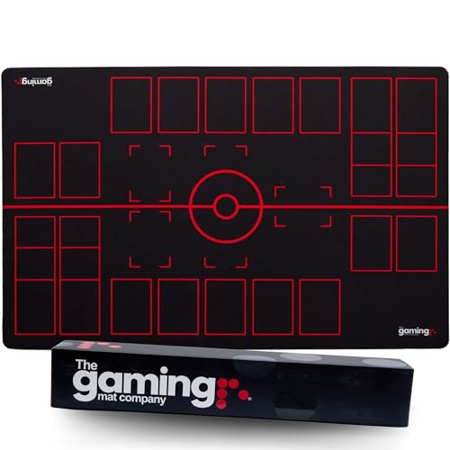 GMC Deluxe 2 Player Black & Red Gaming Mat Compatible for Pokemon Trading Card Game Stadium Board Playmat for Compatible Pokemon Trainers - Waterproof Card...