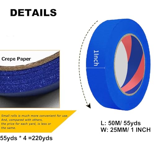 Image of Painters Tape, 1 inch x 55 Yards x 4 Rolls Black Painters Masking Tape for Indoor and Outdoor Use, Medium Adhesive Paint Tape for DIY Crafts, Arts, Painting, Easy Removal