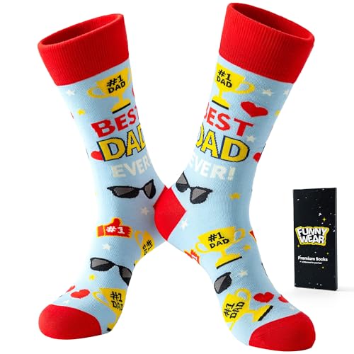 BISOUSOX Vatertagsgeschenk Lustige Socken Herren Geburtstag Geschenke Socken für Opa & Papa Super Bester Dad Baumwolle Fun Personalisierte Geschenke für Männer (EU 40-46)
