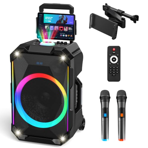 Máquina de karaoke para adultos con 2 micrófonos inalámbricos, altavoz portátil grande Bluetooth para fiesta con woofer de 12 pulgadas, micrófono de karaoke con sistema PA compatible con USB/TF/REC/FM