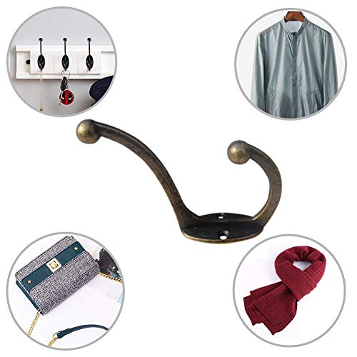 Heavy Duty Coat Hooks 10 Pack Wall Mounted Hooks Metal Hooks Dual Robe Hook Rustic Hooks Heavy Duty Dual Retro Double Hooks Coat Hanger And Screws For Coat/Backpack/Bag/Towel/Key/Cap #TOP6