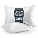 COZSINOOR Goose Feather Pillows Queen Size - Pack of 2, Hotel Down Bed Pillow for Sleeping, Soft 600 TC Cotton Cover, Fluffy Support Surround Fill Down Alternative for Back, Stomach, Side Sleepers