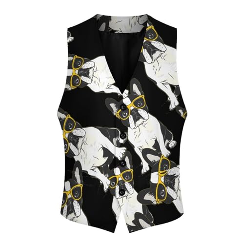 French Bulldog Men's Suit Vests Business Formal Dress Vest V-Neck Waistcoat for Wedding Casual4
