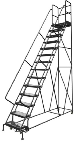 Image of Tri-Arc KDSR114242-D2 14-Step 20 inch Deep Top Steel Rolling Industrial & Warehouse Ladder with Handrails, 24 inch Wide Grip Strut Tread