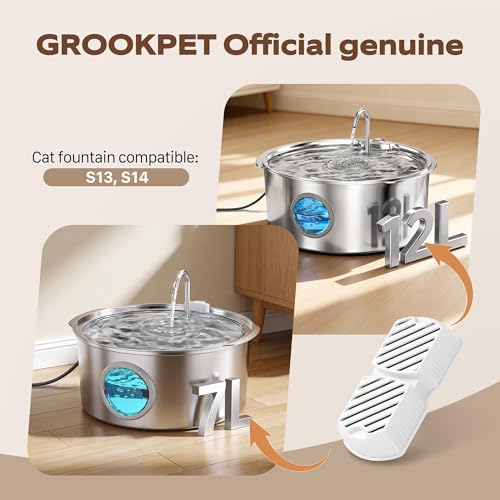 Image of GROOKPET Pet Water Fountain Filters: 24 Dog Water Fountain Filters Replacement - Dog Fountain Filters - Including 12 Filters + 12 Sponges - Suitable for GROOKPET Pet Water Fountain