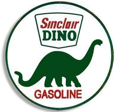 Imán de 4 x 4 pulgadas redondo Vintage Sinclair Dino Gas Sticker (Gasolina Logo Old Rat Rod) imán magnético adhesivo de vinilo
