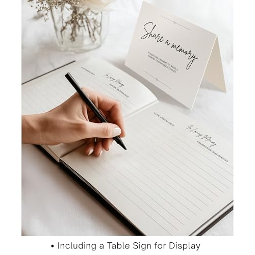 Image of Celebration of Life Black Guest Book - Funeral Guest Book for Memorial Service - Burial Registry Sign in Book - Linen Hardcover & Gold Foil - Keepsake Memory Book for Loved Ones - Black