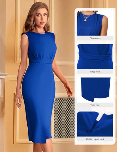 JASAMBAC Women's Sleeveless Tank Wrap Dress Midi Retro Wedding Cocktail Party Dress Ruched Club Evening Night Pencil Dresses2