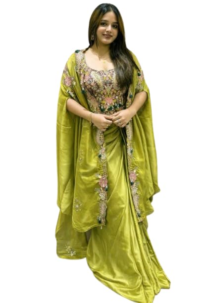 Lehenga Choli Indo-Western Draped Set For Womens And Girls Ready To Wear Hevay Crep Silk Fabric Shrug with Sarara-image-11