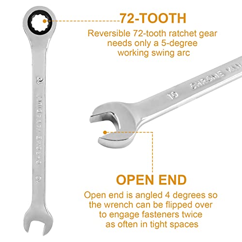 Phituoda 2Pcs 10Mm Ratcheting Wrench, Cr-V Steel Reversible Ratcheting Wrench,Sae And Metric 72 Teeth Ratchet Wrench,4°Movement Ratcheting Combination Wrench #TOP2