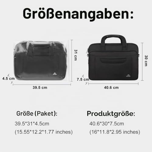 MATEIN Laptoptasche 15 Zoll, Laptoptasche 16 Zoll wasserdicht, Aktentasche mit schultergurt, Laptop Bag für herren, Notebook Tasche für reise, Aktentasche Herren für business schule, Schwarz