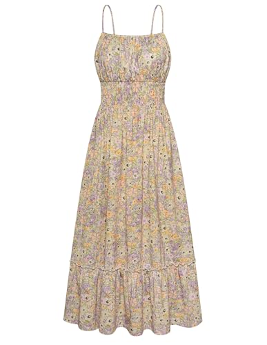 Image of GRACE KARIN Summer Dresses for Women 2026 Vacation,Smocked Floral Maxi Dress,Boho Beach Sundress with Pocket Fashion Clothing