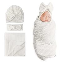 Copertina Neonato Con Cappello E Fascia - Set Avvolgente 80x80 Cm In Tessuto Morbido - Foto 7