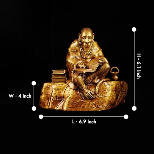 Image of Artarium Ramayani Hanuman Idol for Home Decor (6.1 Inch), Pavan Putra Bajrangbali Murti Reading Ramayana, Lord Hanuman Ji Statue for Pooja Room, Office Desk & Spiritual Gift, Antique Finish