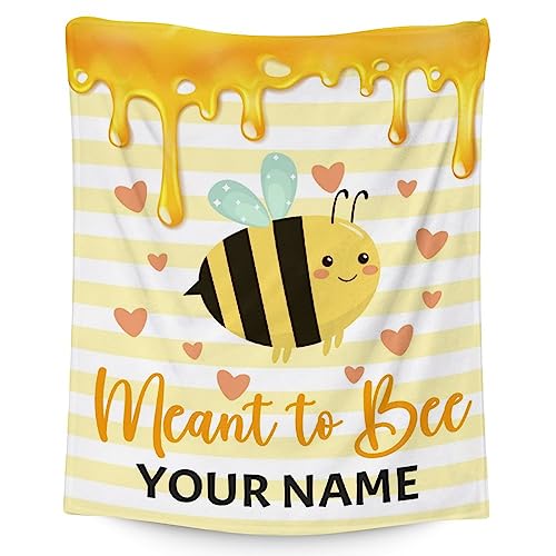 Personalized Bee Blanket Gifts, 40"x50" Cute Throw for Women Girls, Soft Cozy Warm Flannel Blanket for Sofa Bed
