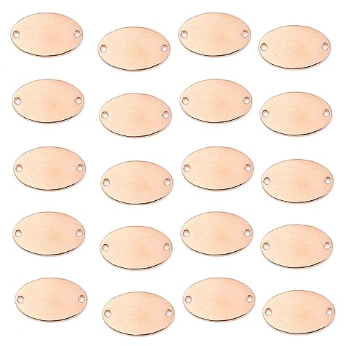 JGFinds Oval Metal Stamping Blanks - 20 Pack, Connector Stamp Tags, Engraving Blanks, 30mm x 20mm (1 1/8 x 3/4 Inch) with 2.4mm Holes, Thickness of 1.3mm, Jewelry Making Supplies - Rose Gold Tone