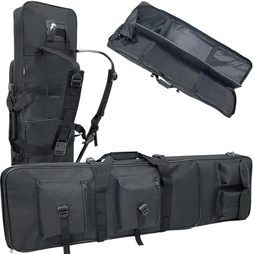 Sutekus Tactical Double Gun Case, Rifle Case, Padded Rifle Storage Backpack Integrated Pistol and Magazine Storage Bag (3 Sizes) (47' Black)