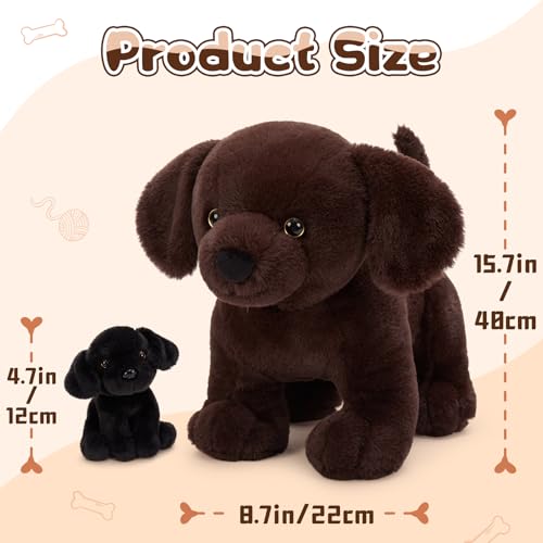 MorisMos 4 stücke Labrador Retriever Plüschtier Set, 40cm riesen Hund Kuscheltier Stofftier XXL Realistisch mit 3 Babys welpen im Bauch, Plüschhund Weihnachten Geschenk für Kinder Baby