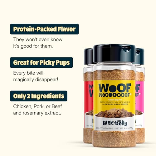 Image of Bark in the Belly Dog Food Topper Variety Pack - Limited Ingredient Blend with Real Beef, Chicken & Ham - Shake & Sprinkle Meal Mixer for Dogs of All Breeds and Life Stages (Pack of 3)