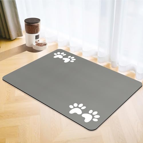 Tappetini di Alimentazione per Animali Domestici,Tappetino per Cibo per Gatti Cani,Asciugatura Rapida Antiscivolo Tappetino Sotto Ciotola Cani Assorbente (Grigio, 30x50cm)