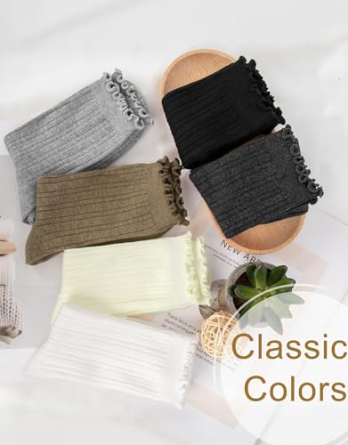 Loritta 6 Pairs Womens Ruffle Socks Cute Frilly Cotton Turn Cuff Casual Crew Slouchy Socks for Women3