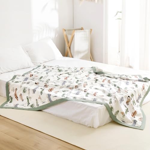 Image of GRSSDER Cotton Muslin Quilt Blanket - Silky Soft and Breathable Kids' Throw Blanket, Oversized Muslin Blankets for Newborns, Toddlers & Kids, 6 Layers Reversible Design for All Seasons, 55 inch x 69 inch