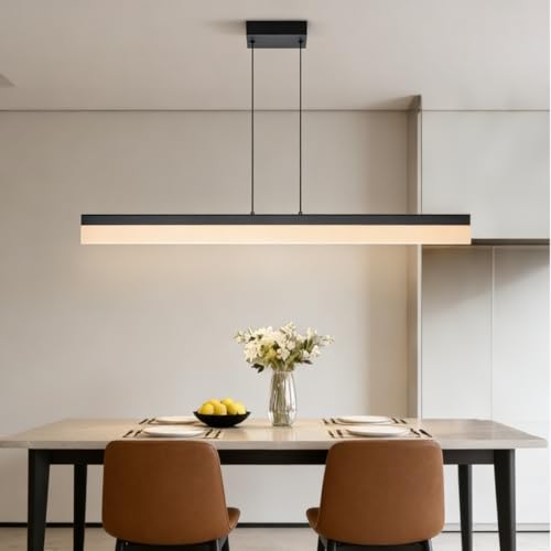 MASIVEL Lámpara colgante lineal de 39 pulgadas, LED, regulable, para comedor, moderna iluminación colgante negra para cocina, isla, bar, ajustable, para colgar sobre mesa de billar, 24 W