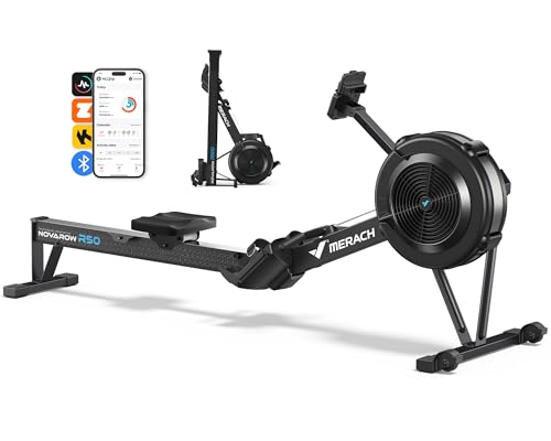 MERACH R50 Máquina de Remo para casa con Resistencia de Aire, 10 Niveles Ajustables con App Exclusiva, Máquina de Remo Profesional para Interiores, Asiento Ergonómico y Cómodo