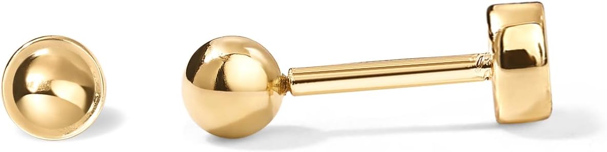 PAVOI 14K Gold Plated Ball Flatback Earrings for Women, Cartilage Stud