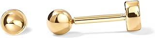 14K Gold Plated Solid 925 Sterling Silver Post Ball Stud Flat Back Earrings for Women | Cartilage Earring | Helix Piercing Jewelry | Small Stud Earrings for Women | Gold Ball Stud Earrings, Medium, Yellow Gold, No Gemstone