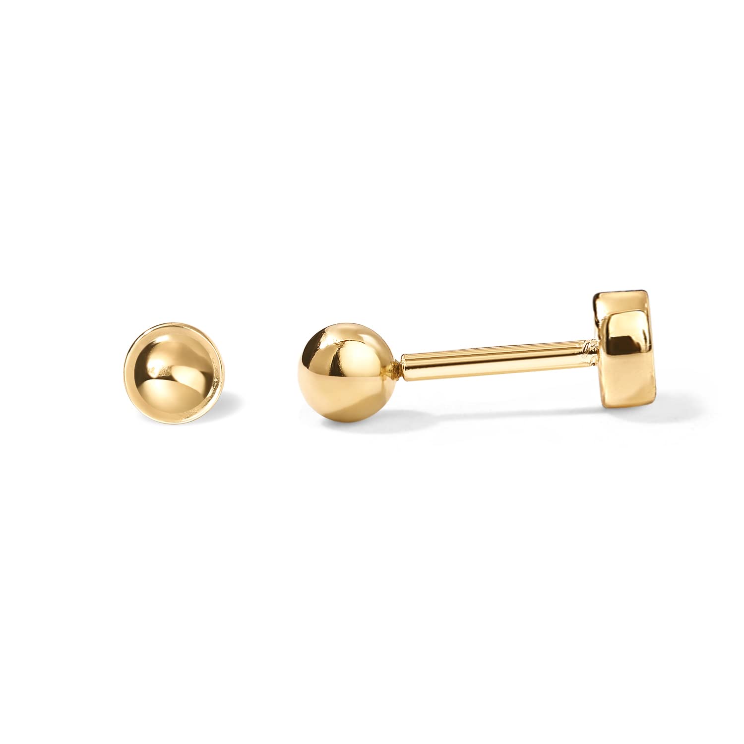 PAVOI 14K Gold Plated Ball Flatback Earrings for Women, Cartilage Stud