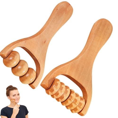 LiJuanWang Rodillo de Masaje Manual de Madera para Celulitis - 2 Piezas Masajeador para Hombro y Pierna