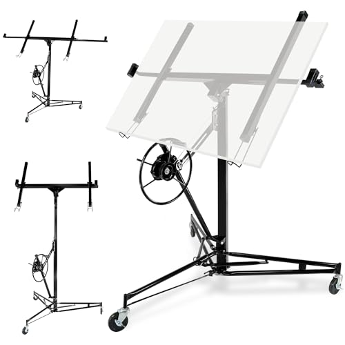 Drywall Lift 150lb Drywall Lift Jack with Wheels - 11FT Adjustable Steel Sheetrock Hoist for Ceiling & Wall Installation - Heavy Duty Panel Lifter for Pros & Homeowners