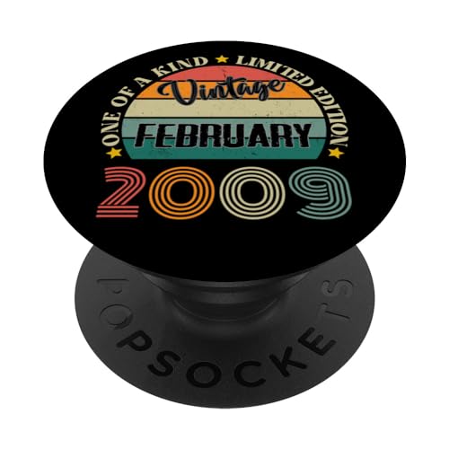 15 Años Vintage Febrero 2009 15th Cumpleaños Retro PopSockets PopGrip Intercambiable