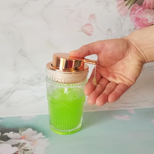 Image of Glass Soap Dispensers with Red Copper Pump Head, Large Bottle Mouth, Liquid Soap Dispenser for Kitchen and Bathroom, Heavey Sunflower Glass Cup 330ml /11oz - 1 Pack