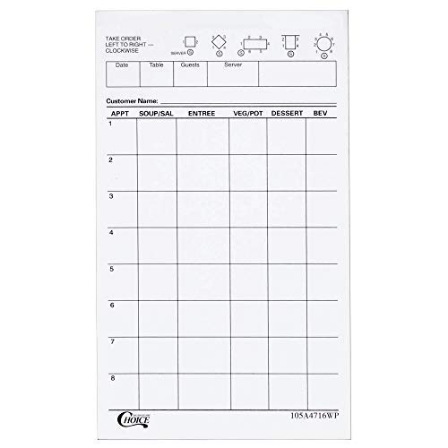 Choice 1 Part White Waiter / Waitress Order Pad - 10/Pack