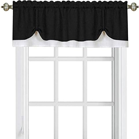 Woven Trends Two-Tone Window Curtain Valance, Double Layer Short Valance Small Window Curtains for Bathroom Living Room and Kitchen, Black/White, 58" (W) x 14" (L) Valance Cover