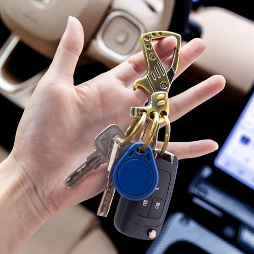 Image of Heavy Duty Key chain, Carabiner Clip Keychain with Bottle Opener, 3 Key Rings for Car Keys, Metal Secure Snap Lock, Family Present for Men and Women(Bronze,1-Pack)