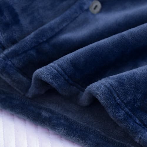 JiXiang Men Pajama Set Lightweight Fleece Long Sleeve Button-Down Sleepwear Soft Comfy Two-Piece Plush Warm Thick Lounge Set3