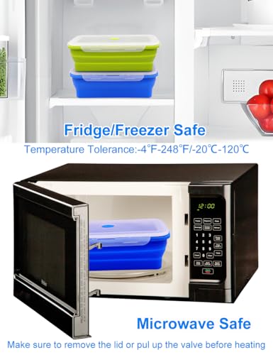 Contenedores plegables de almacenamiento de silicona con tapas, lonchera Bento plegable, paquete de 2 para cocina y camping, ideal para preparar comidas y ahorrar espacio